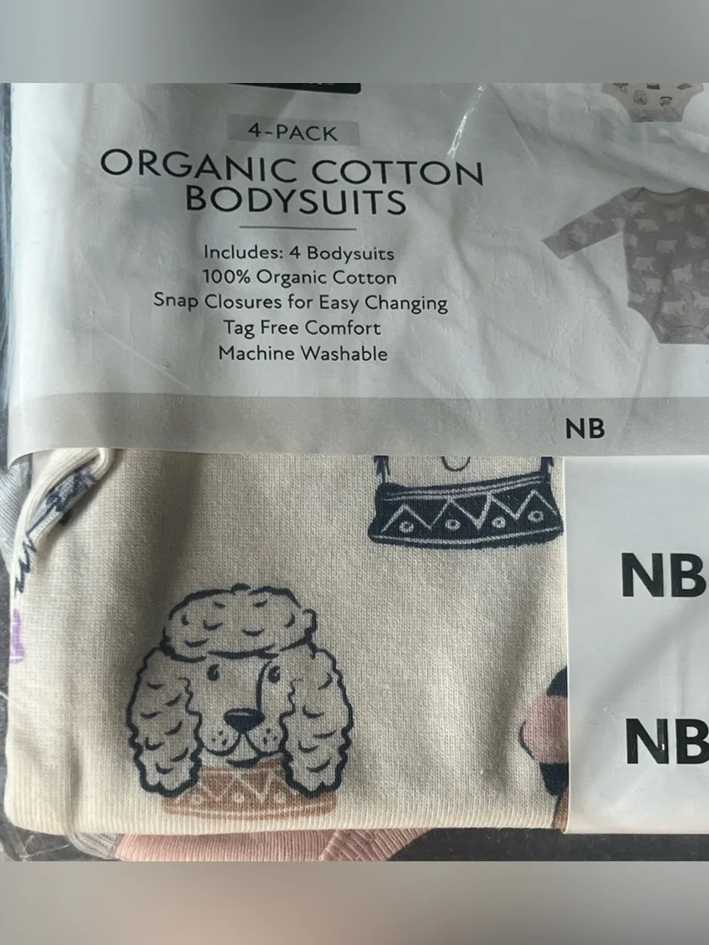 Members Mark Newborn Girls 4 Pack Long Sleeve Onesies Snap Button Bodysuits NWT